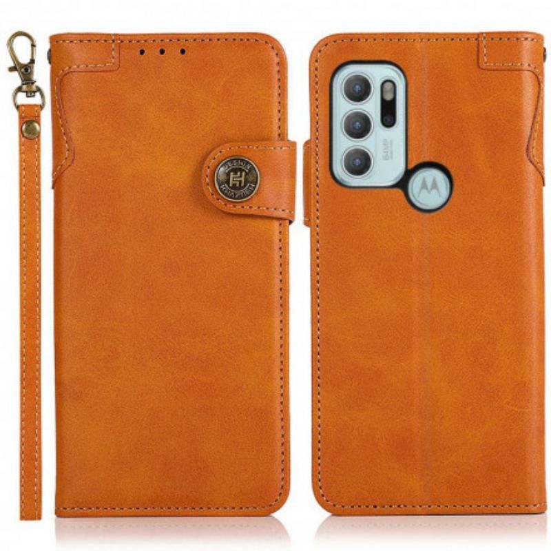 Housse Motorola G60s Simili Cuir Bouton KHAZNEH