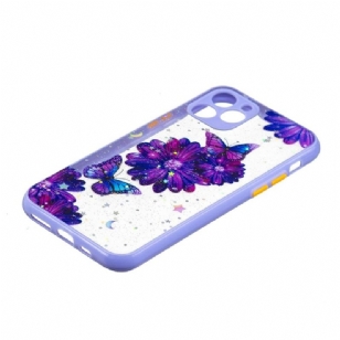 Coque iPhone 11 transparent fleurs et papillons violets