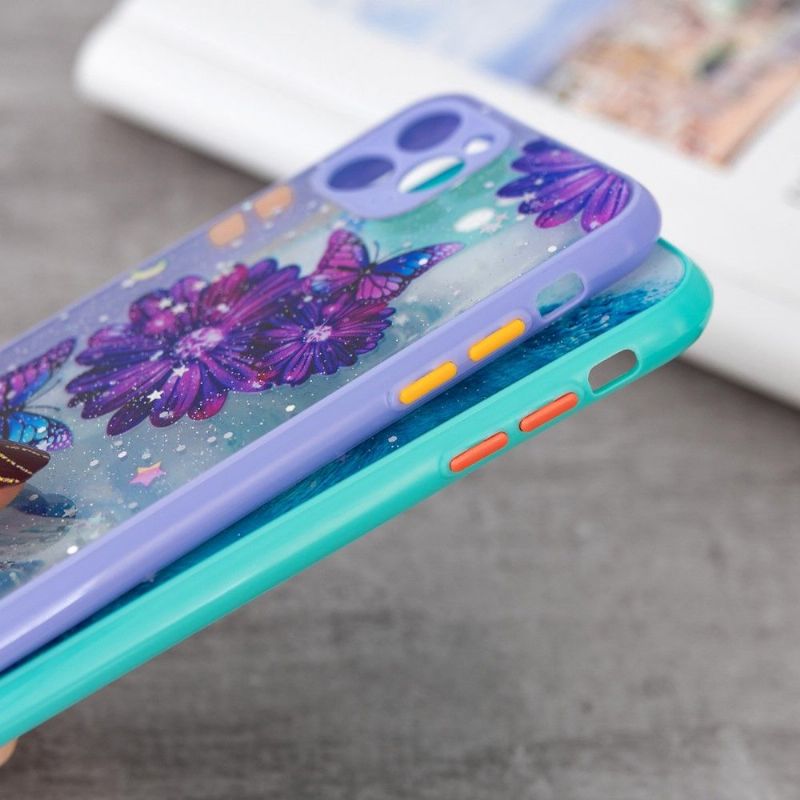 Coque iPhone 11 transparent fleurs et papillons violets