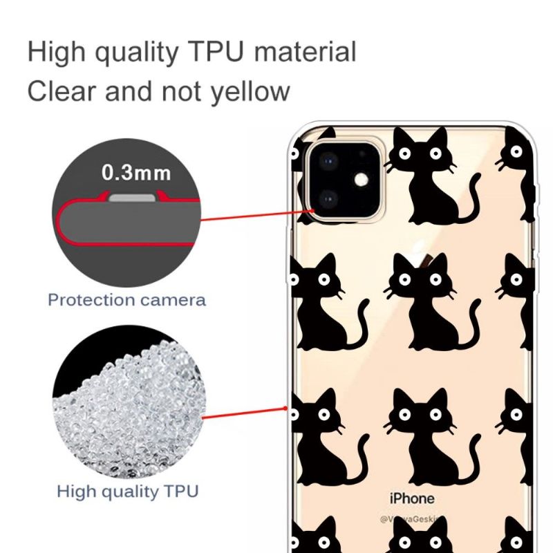 iPhone 11 - Coque transparente chats noirs