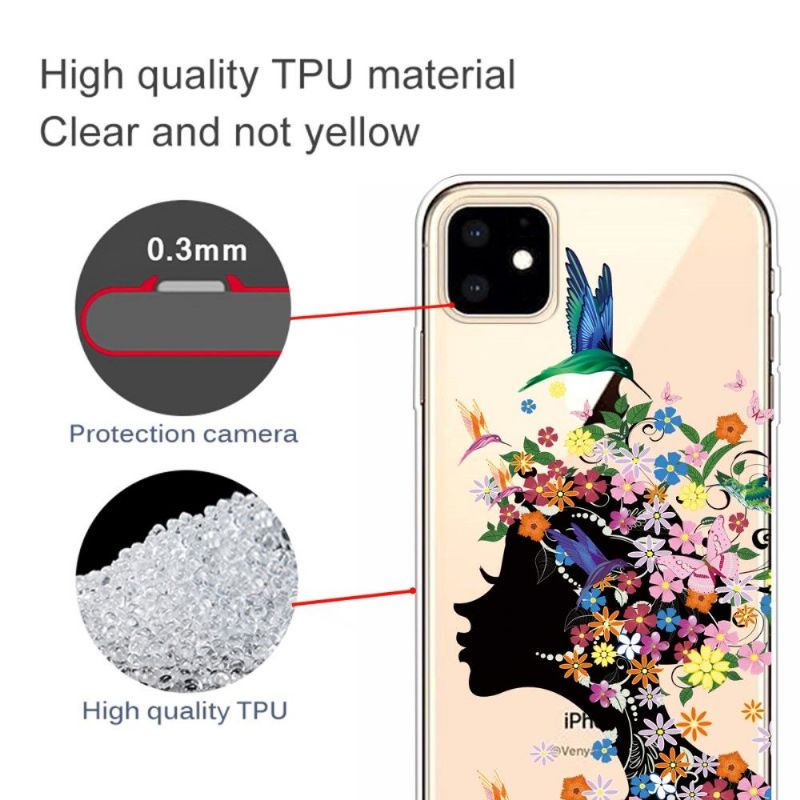 iPhone 11 - Coque transparente colibri fleur