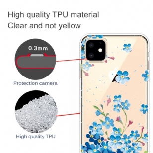 iPhone 11 - Coque transparente fleurs bleues