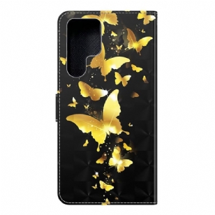 Housse Samsung Galaxy S22 Ultra 5G illustration papillons dorés