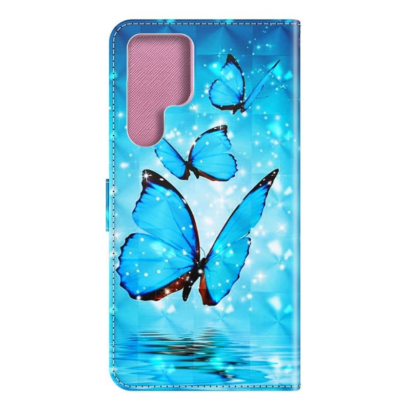 Housse Samsung Galaxy S22 Ultra 5G papillons bleus scintillants