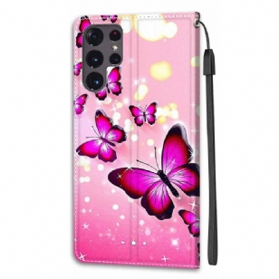 Housse Samsung Galaxy S22 Ultra 5G Papillons roses