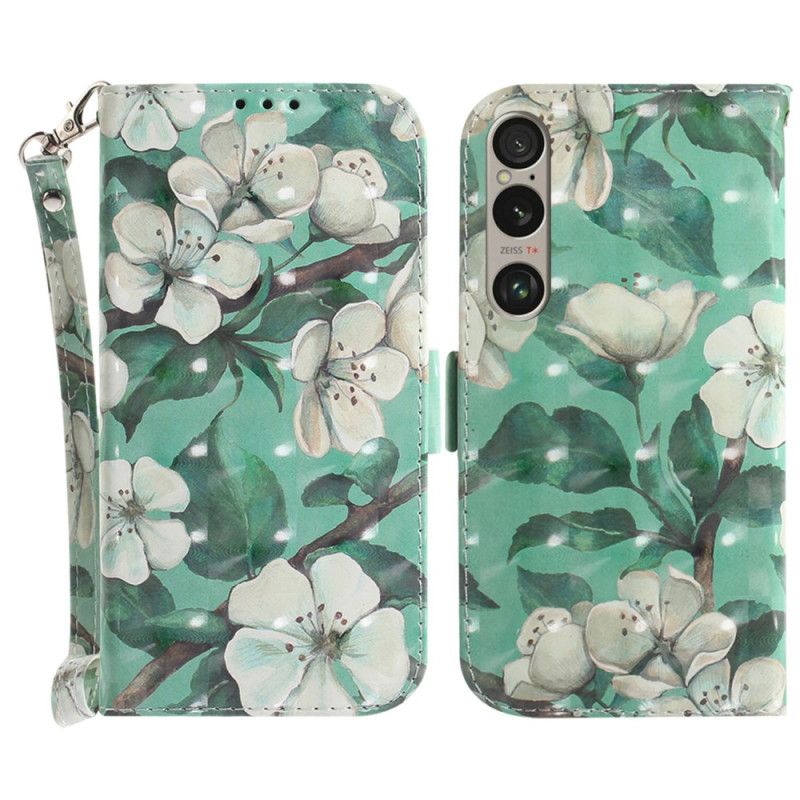 Housse Sony Xperia 1 VI Fleurs Aquarelles à Lanière