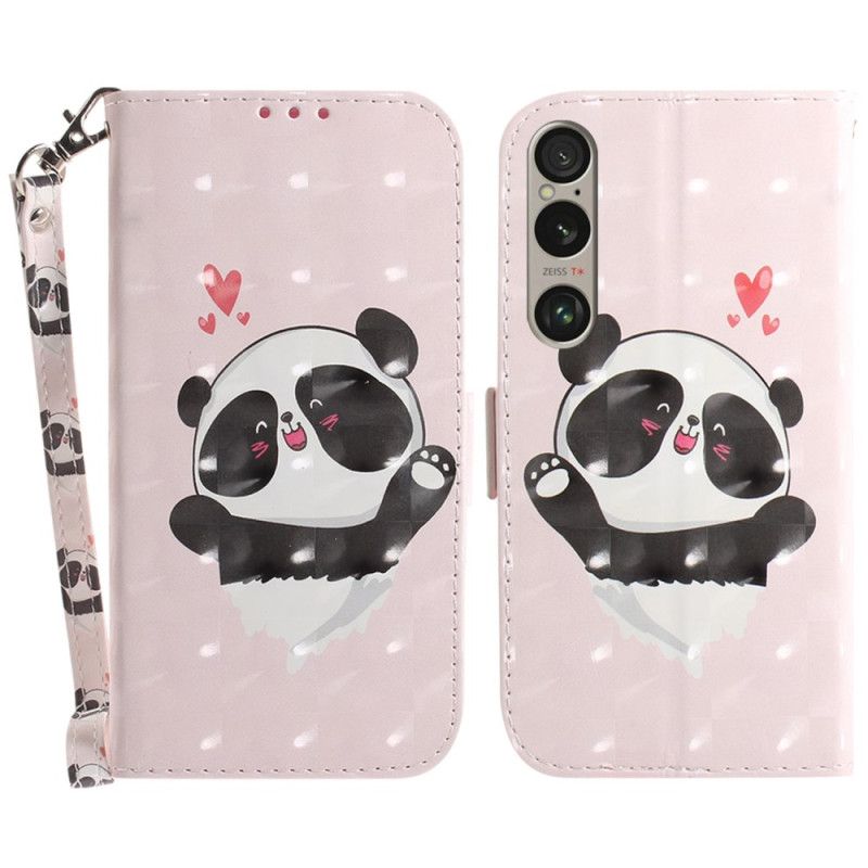 Housse Sony Xperia 1 VI Panda Love à Lanière