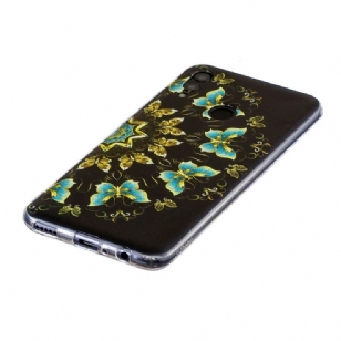 Honor 10 Lite - Coque papillons bleus et dorés