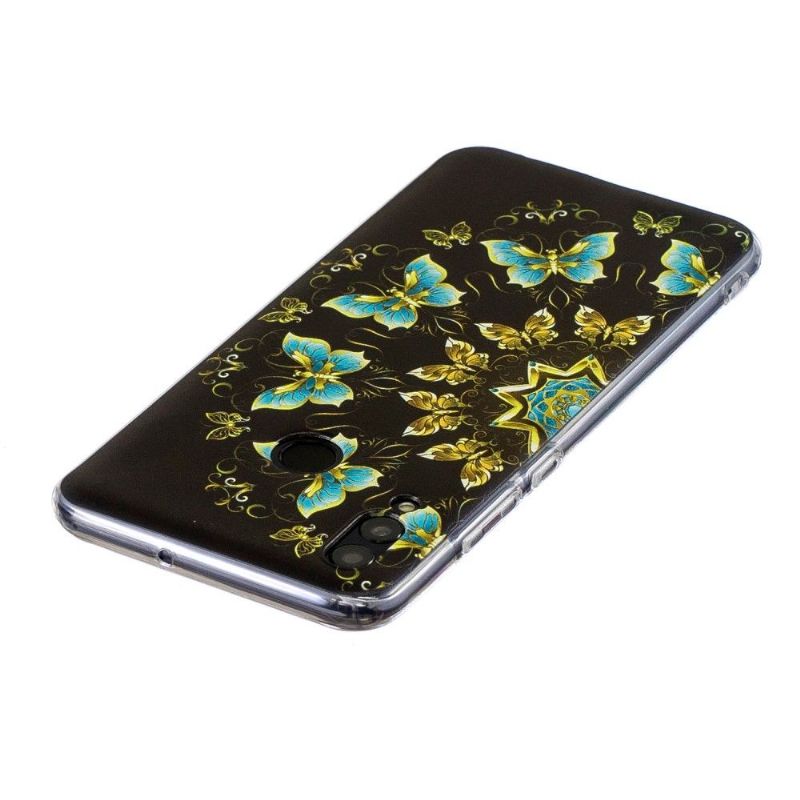 Honor 10 Lite - Coque papillons bleus et dorés