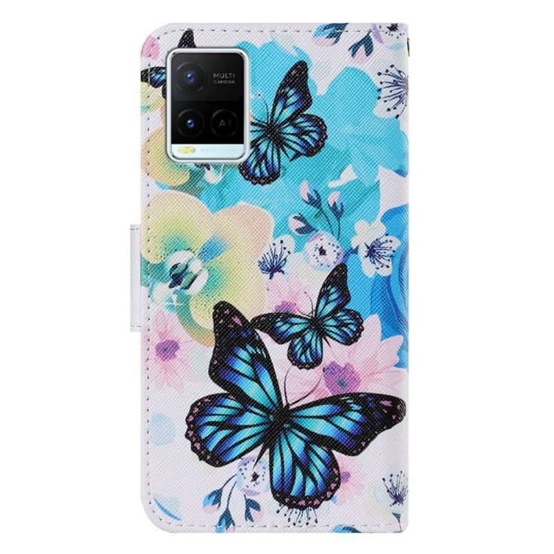 Housse Vivo Y21 / Y21s / Y33s Fleurs papillons bleus