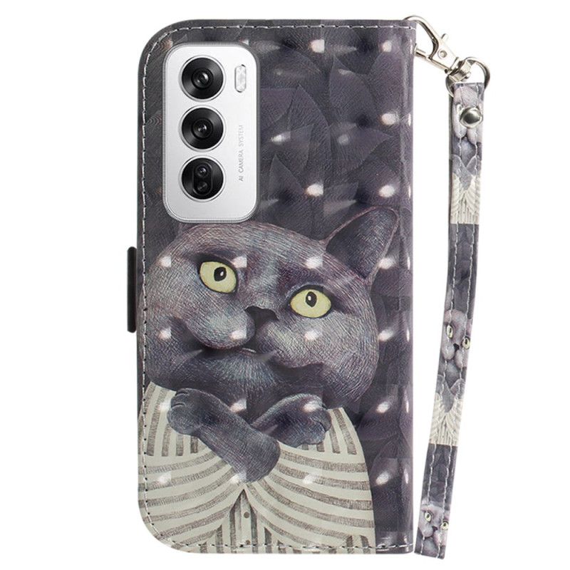 Housse Oppo Reno 12 5G Chat Gris à Lanière