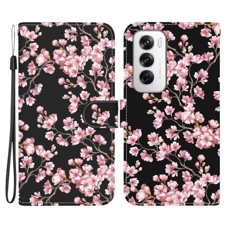 Housse Oppo Reno 12 5G Fleurs de Prunier à Lanière