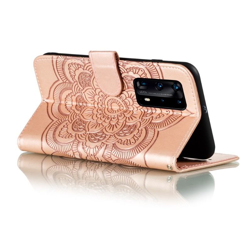 Housse Huawei P40 Pro+ Mandala Porte Cartes - Or Rose