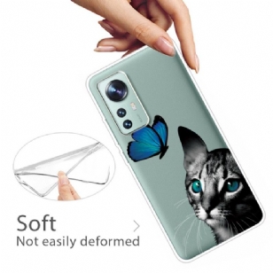 Coque Xiaomi 12 Pro Chat Papillon Bleu