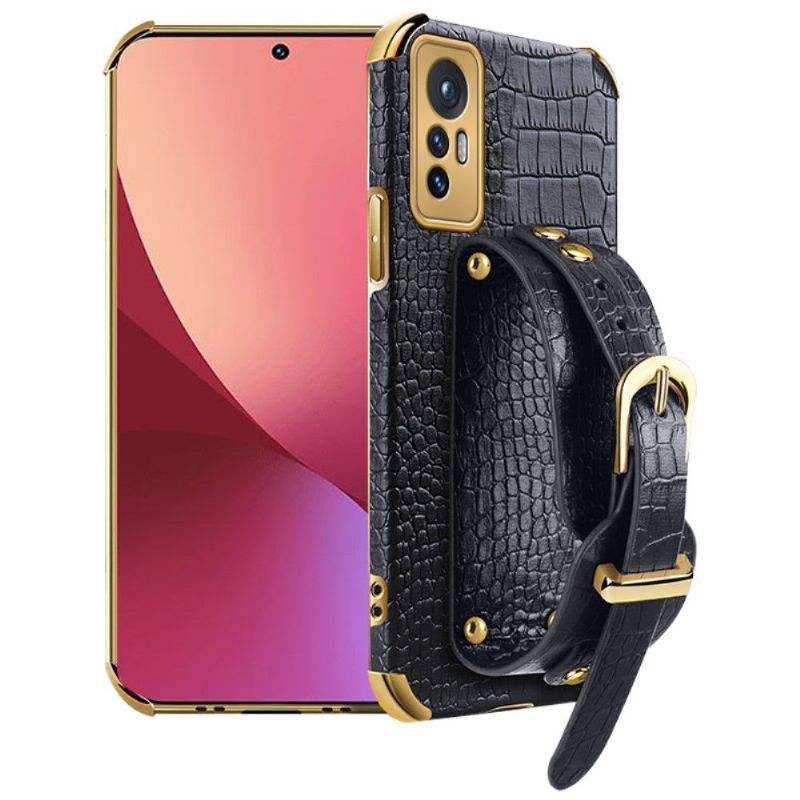 Coque Xiaomi 12 Pro Effet Croco avec Sangle