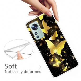 Coque Xiaomi 12 Pro illustration papillons dorés