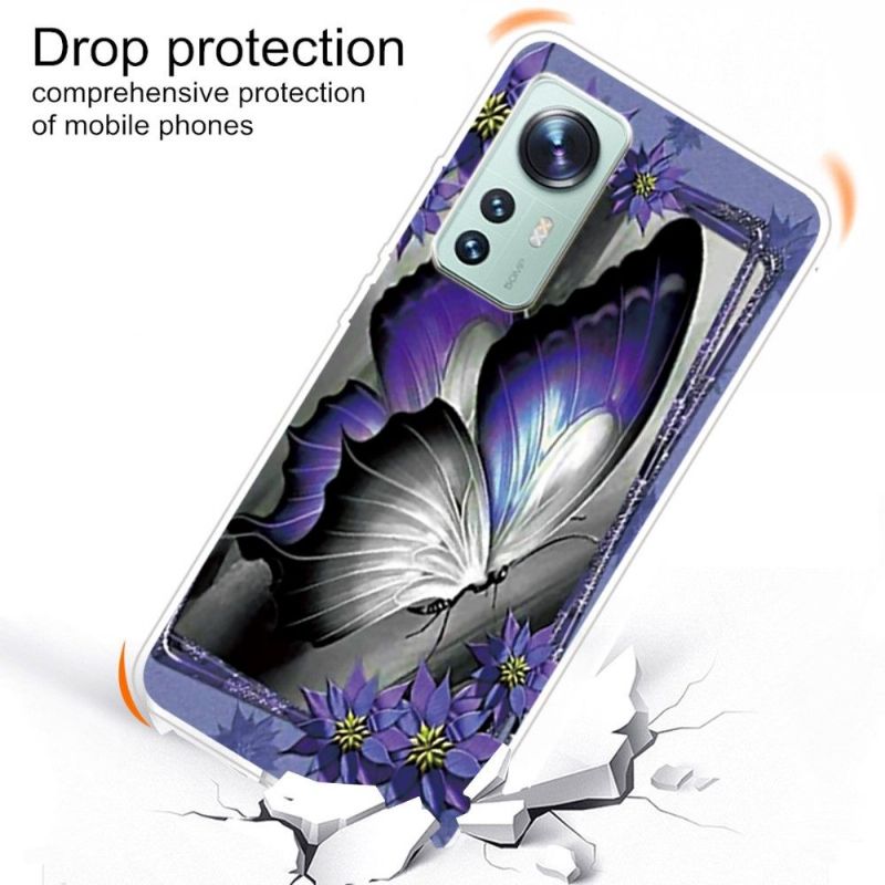 Coque Xiaomi 12 Pro Papillon Gris et Violet