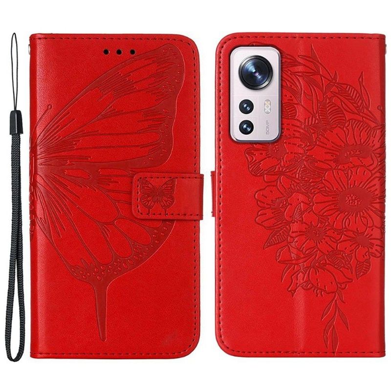 Housse Xiaomi 12 Pro Papillon Fleur Porte-Cartes