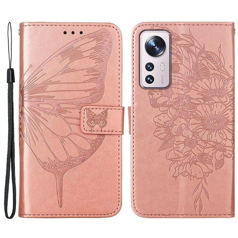 Housse Xiaomi 12 Pro Papillon Fleur Porte-Cartes