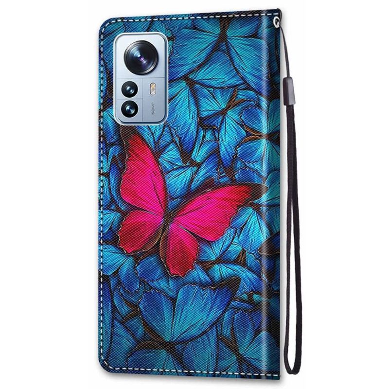 Housse Xiaomi 12 Pro Papillons bleus et rose