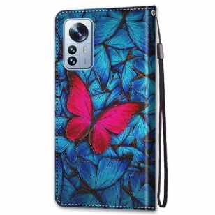 Housse Xiaomi 12 Pro Papillons bleus et rose