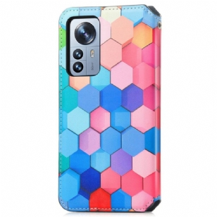 Housse Xiaomi 12 Pro Rabat Flip Nid d'Abeille Coloré