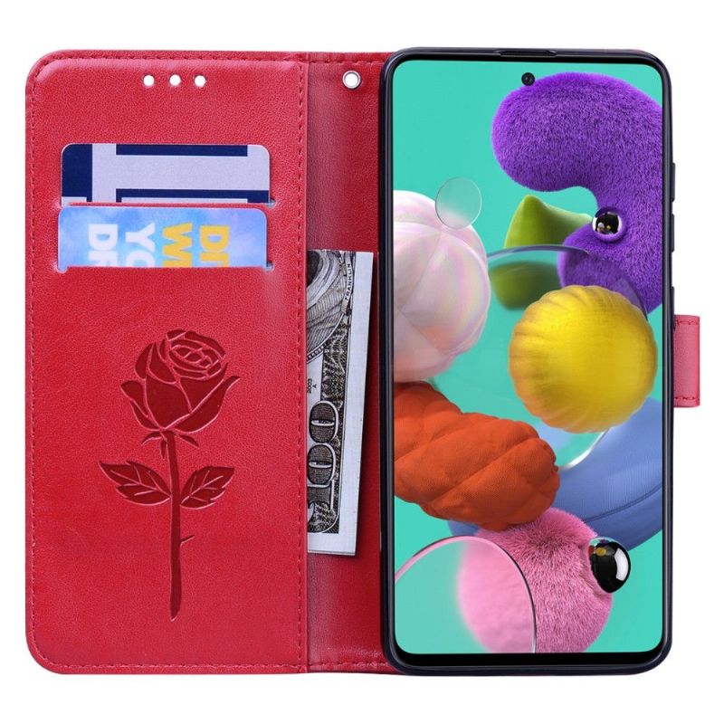 Housse Samsung Galaxy A51 imitation cuir motif rose