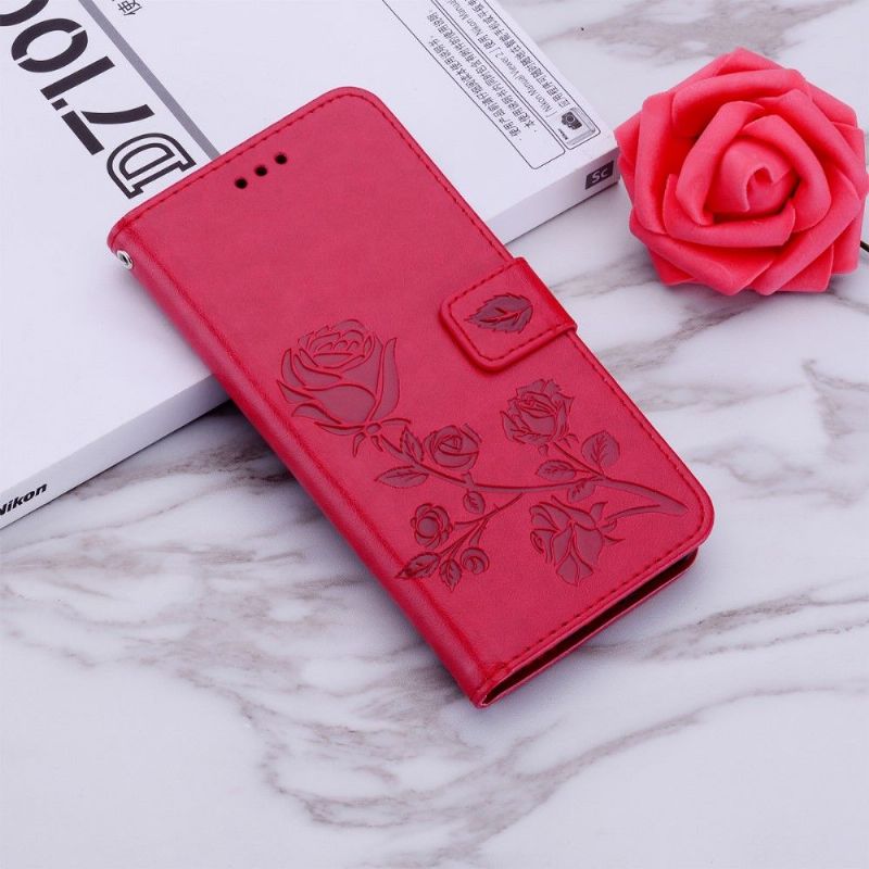 Housse Samsung Galaxy A51 imitation cuir motif rose