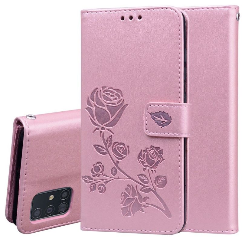 Housse Samsung Galaxy A51 imitation cuir motif rose