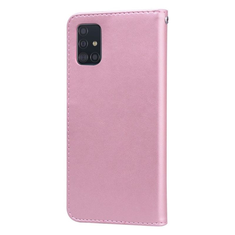 Housse Samsung Galaxy A51 imitation cuir motif rose