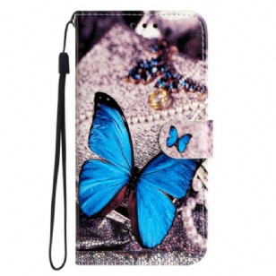 Housse Google Pixel 7A Papillon Bleu à Lanière