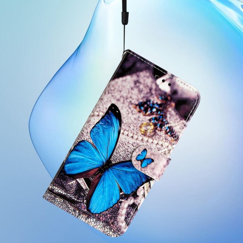 Housse Google Pixel 7A Papillon Bleu à Lanière