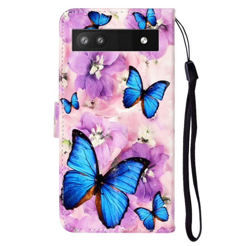 Housse Google Pixel 7A Papillons Colorés à Lanière